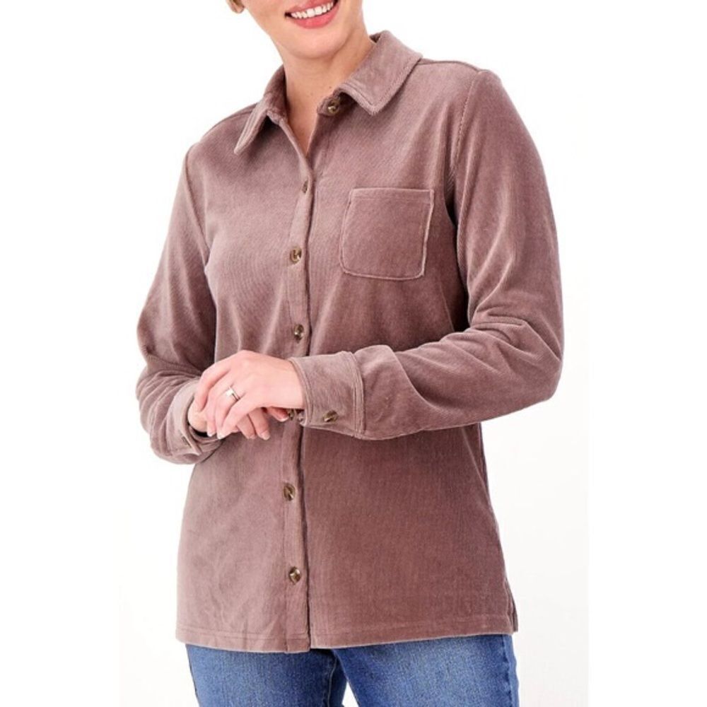 Belle by Kim Gravel Pinwale Knit Corduroy Button Front Shirt